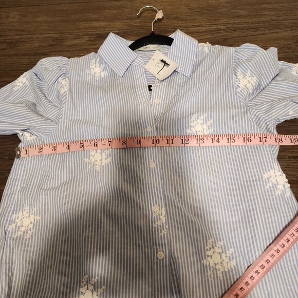 Mango Flower embroidered striped shirt NWT Size 2 Slight Discoloration - Picture 5 of 13